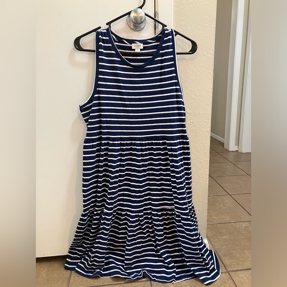 J Crew Navy White Striped Sleeveless Dress Small S